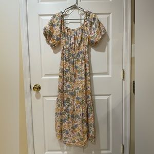 Yellow floral off the shoulder midi dress (nwot)